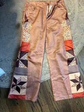 Patchwork Corduroy Flare Pants in Rose Brown